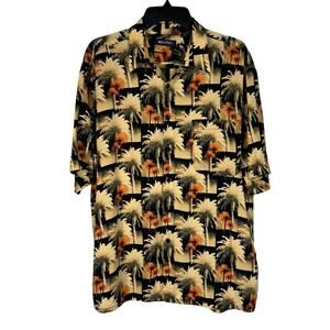 Puritan Large Hawaiian Shirt Palm Trees Button-Up Short Sleeve Pocket Multi